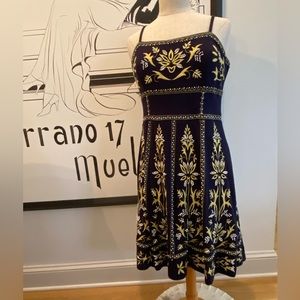 Inc International Concepts Navy Cotton Dress w Beading & Embroidery/ Size L